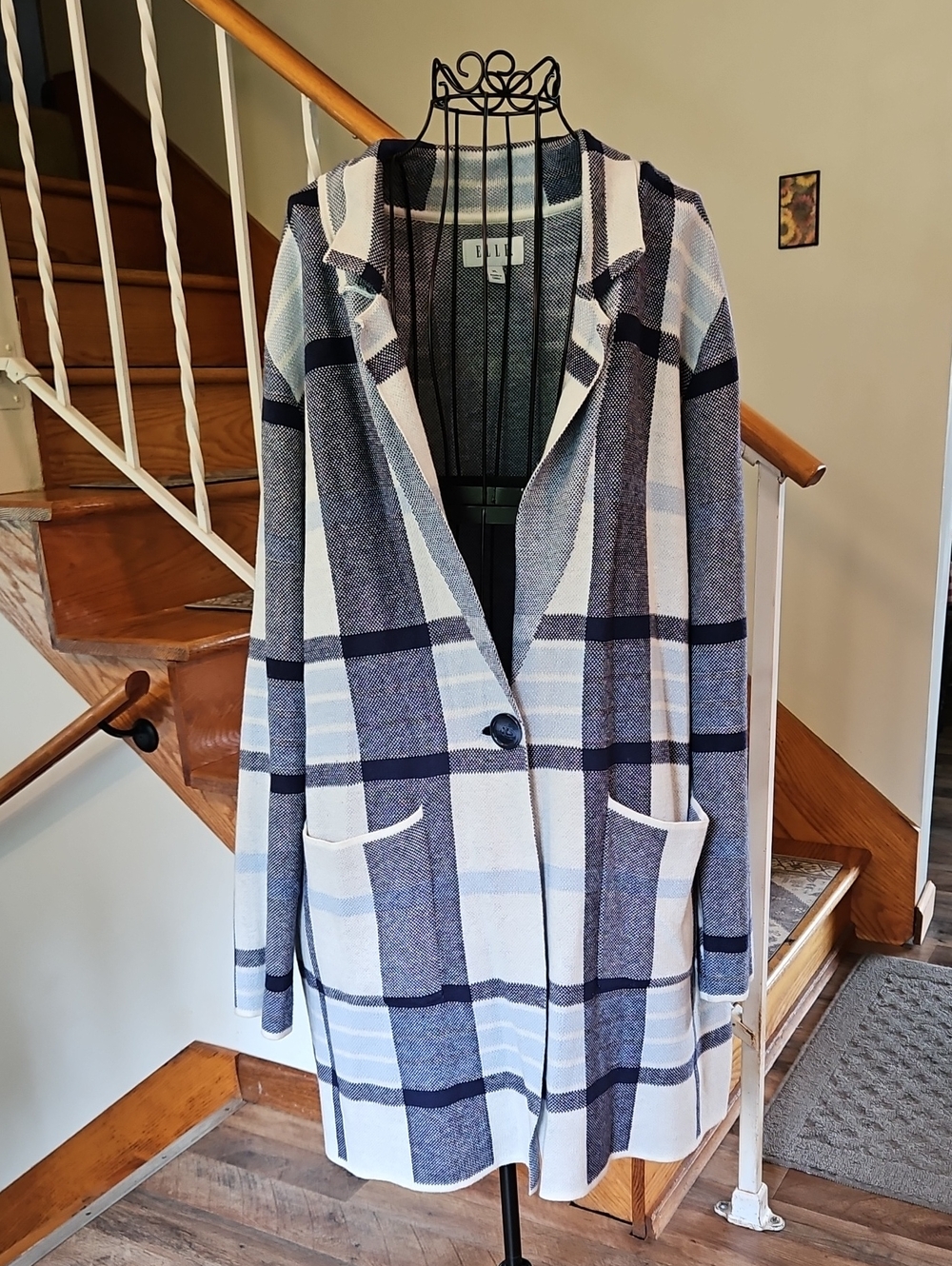 👚ELLE Plaid Knit Blazer Style Cardigan